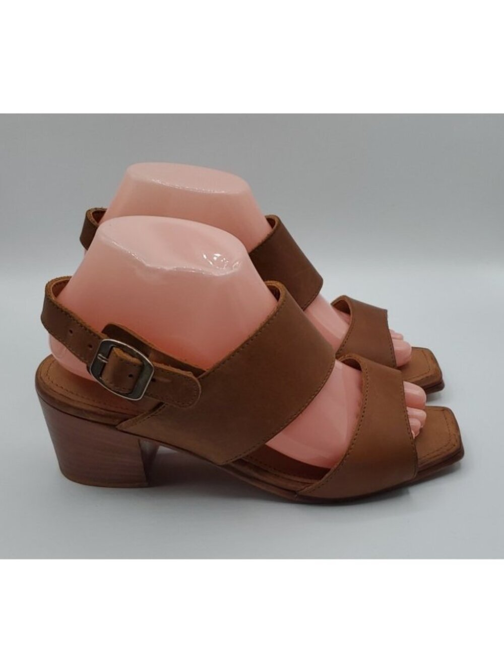 Adelante The Serena Sandal Sz 8C Tan Square Toe Heel Handmade Leather Shoes - Picture 6 of 14